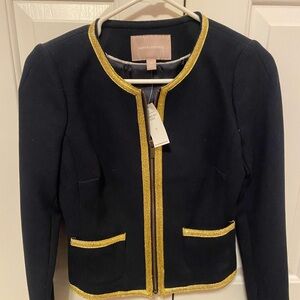 Banana Republic Navy Tweed Jacket with Gold Trim - Size 0